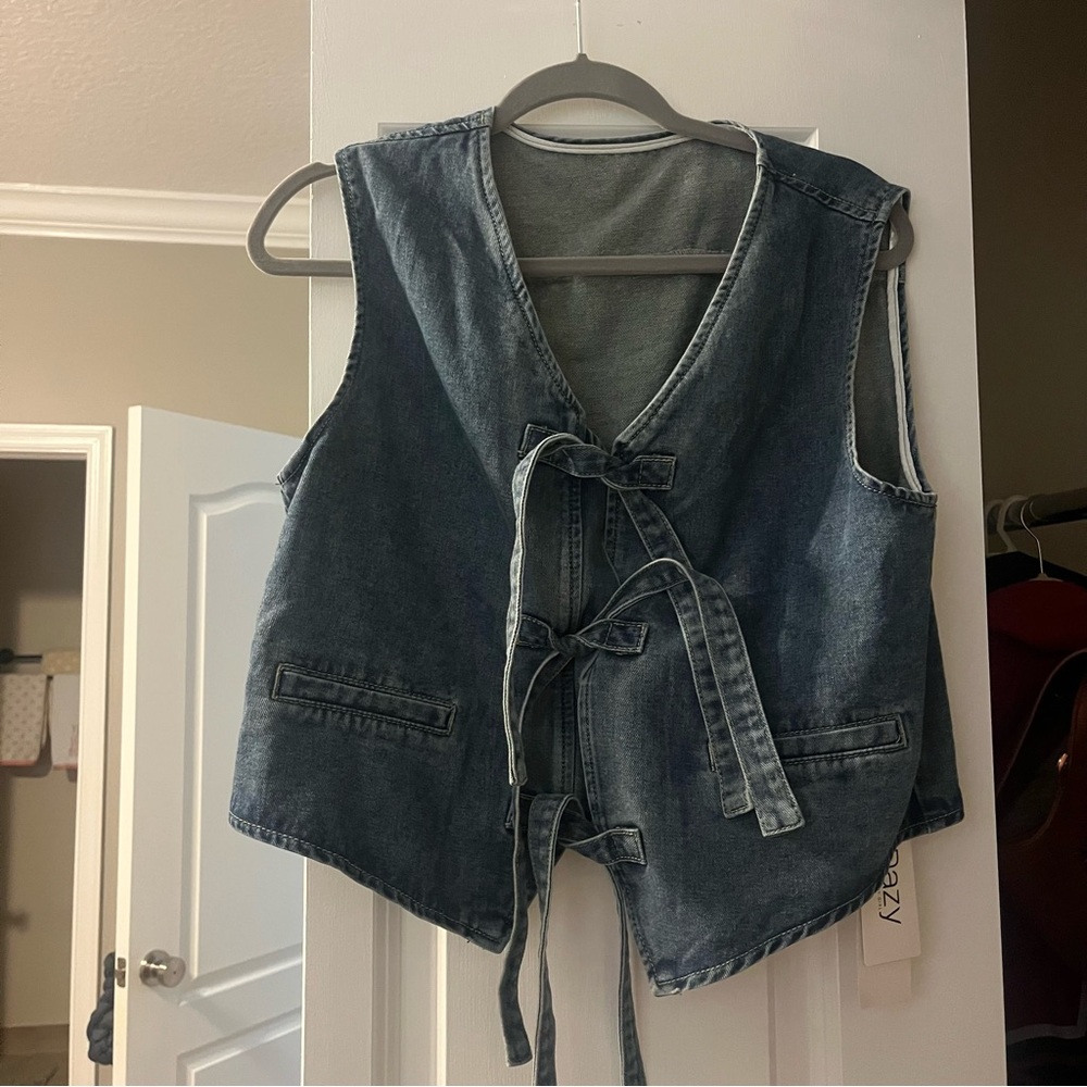 SHEIN DAZY Denim Blue Jean Tie Up Front Vest Size Large